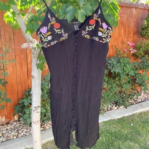 Black embroidered mini dress